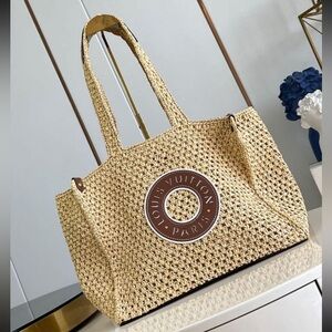 LV Style Beach Woven Tan Tote Bag